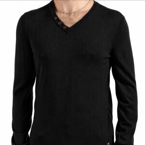 Hugo Boss Orange Alban Men’s Black V-Neck 3 Button Pullover Sweater Size Medium